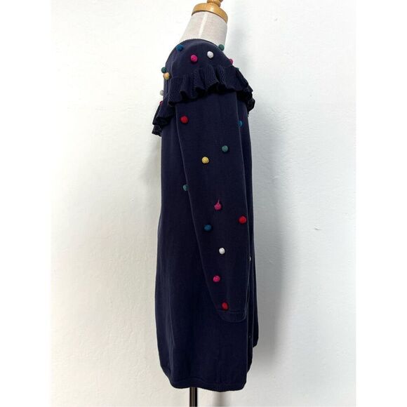 Hanna Andersson Girls 8 (130) Navy Multicolored Pom Pom Cotton Sweater Dress - Picture 5 of 8